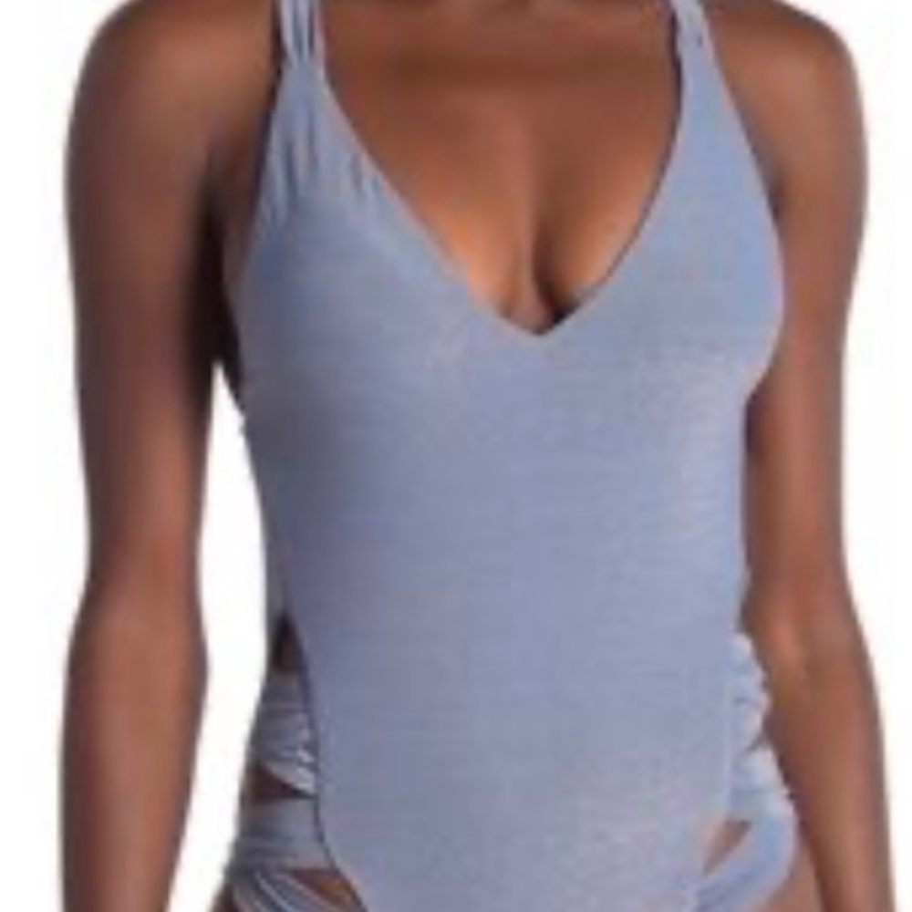 Soluna swimsuit denim blue sparkly adjustable straps, removable bra pads,